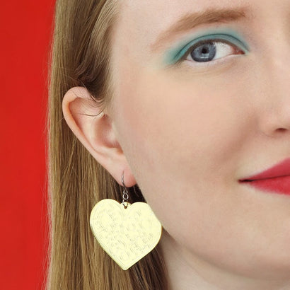 Love Heart Mirror Drop Earrings - Gold  -  Erstwilder Essentials  -  Quirky Resin and Enamel Accessories