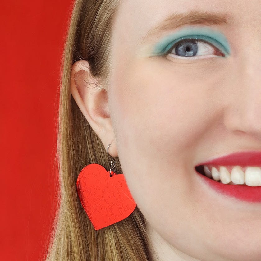 Love Heart Mirror Drop Earrings - Red  -  Erstwilder Essentials  -  Quirky Resin and Enamel Accessories