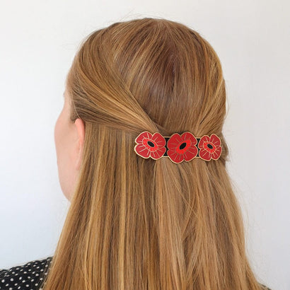 Remembrance Poppy Enamel Hair Barrette  -  Erstwilder  -  Quirky Resin and Enamel Accessories