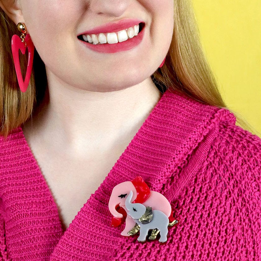Mother Ella Elephants Brooch  -  Erstwilder  -  Quirky Resin and Enamel Accessories