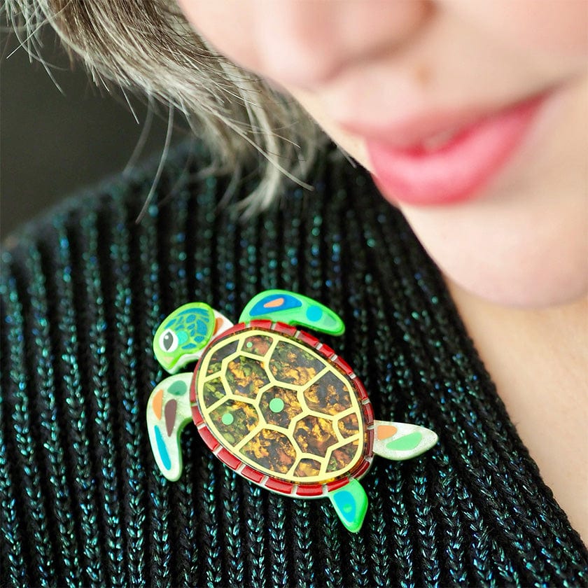 The Graceful Green Sea Turtle Brooch  -  Erstwilder  -  Quirky Resin and Enamel Accessories