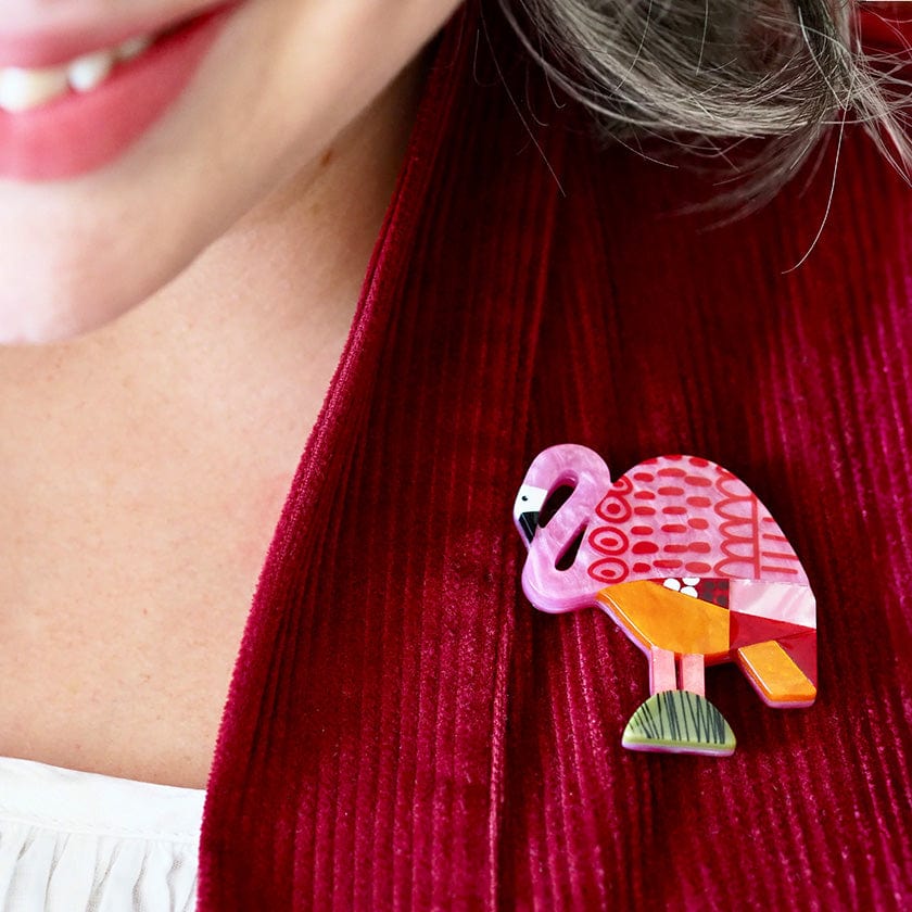A Flamingo Named Honk Brooch  -  Erstwilder  -  Quirky Resin and Enamel Accessories