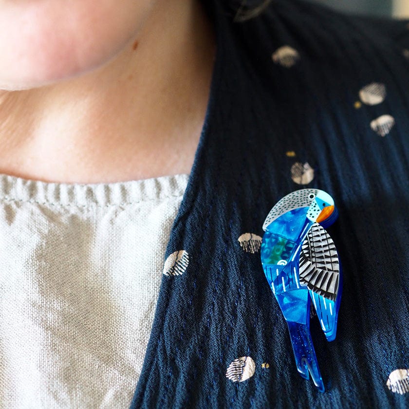 A Budgie Named Chirp Brooch  -  Erstwilder  -  Quirky Resin and Enamel Accessories