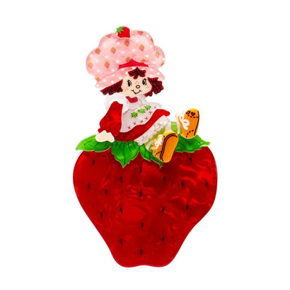 Sitting on a Strawberry Brooch  -  Erstwilder  -  Quirky Resin and Enamel Accessories