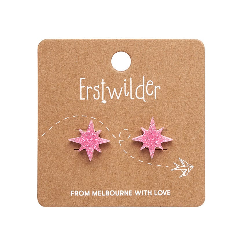Atomic Star Glitter Stud Earring - Pink  -  Erstwilder Essentials  -  Quirky Resin and Enamel Accessories