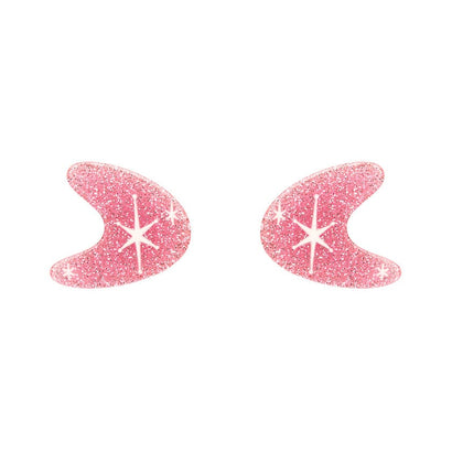 Atomic Boomerang Glitter Stud Earrings - Pink  -  Erstwilder Essentials  -  Quirky Resin and Enamel Accessories