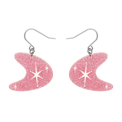 Atomic Boomerang Glitter Drop Earrings - Pink  -  Erstwilder Essentials  -  Quirky Resin and Enamel Accessories