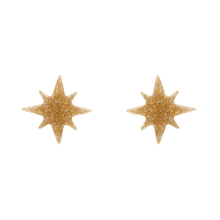 Atomic Star Glitter Stud Earring - Gold  -  Erstwilder Essentials  -  Quirky Resin and Enamel Accessories