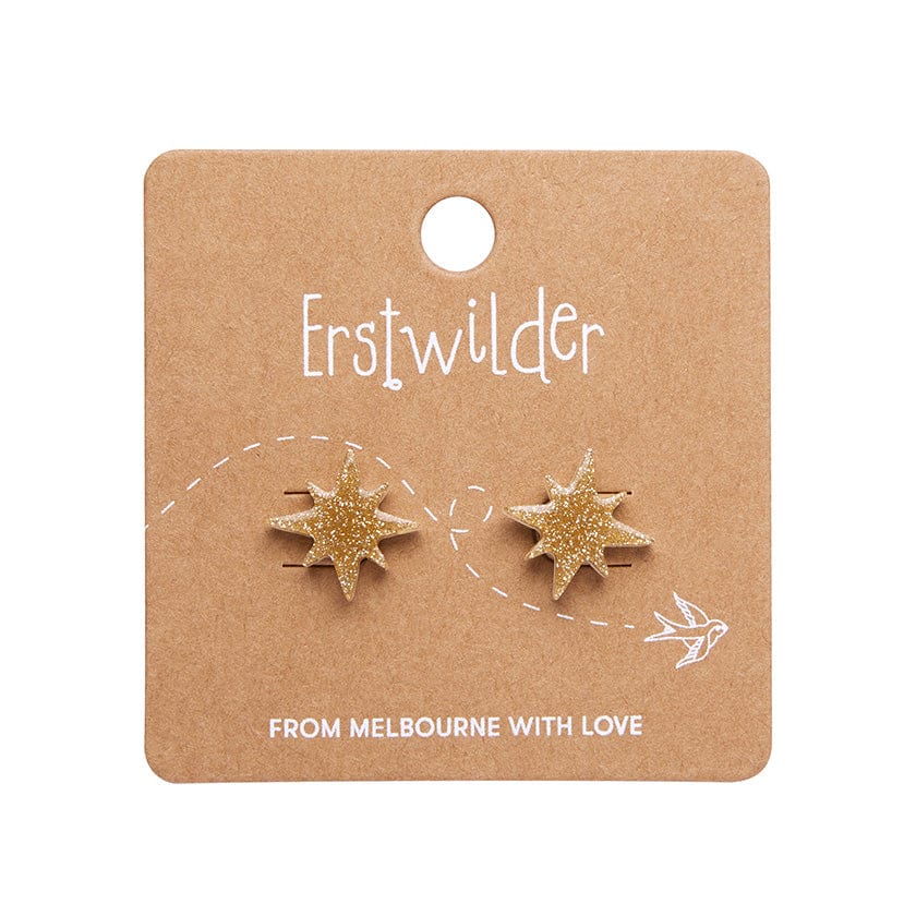 Atomic Star Glitter Stud Earring - Gold  -  Erstwilder Essentials  -  Quirky Resin and Enamel Accessories