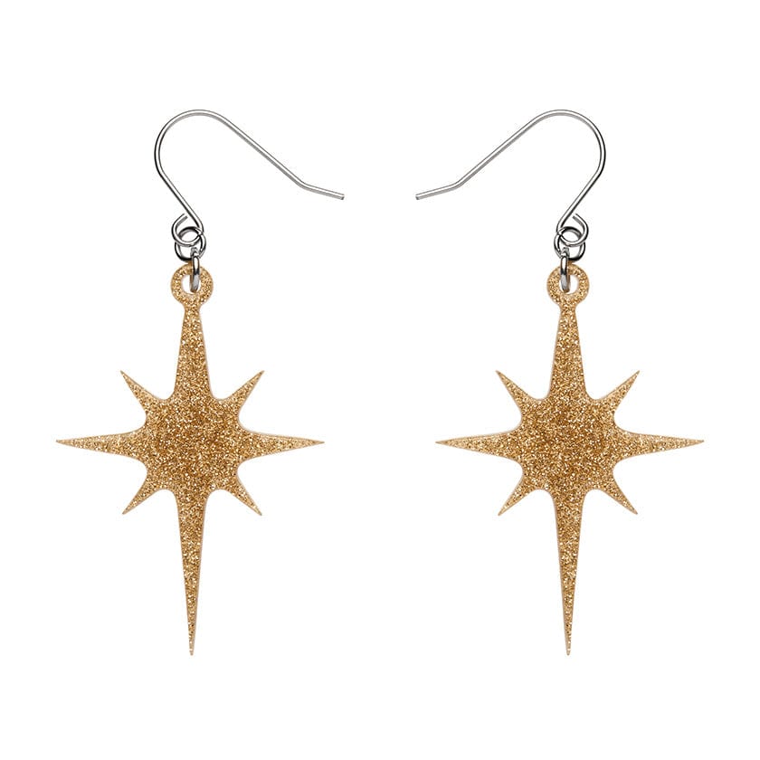 Atomic Star Glitter Drop Earring - Gold  -  Erstwilder Essentials  -  Quirky Resin and Enamel Accessories