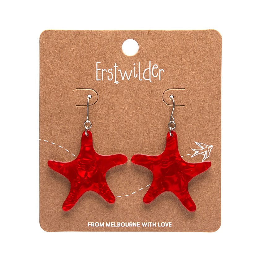 Starfish Ripple Drop Earrings - Red  -  Erstwilder Essentials  -  Quirky Resin and Enamel Accessories