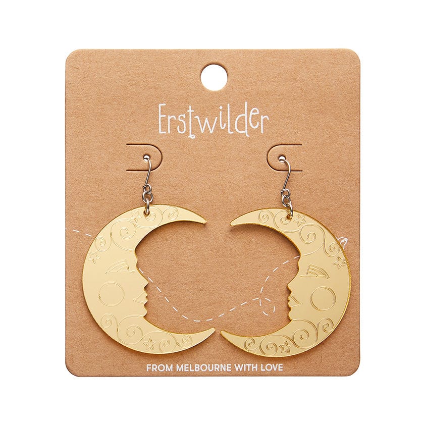 Moon Mirror Drop Earrings - Gold  -  Erstwilder Essentials  -  Quirky Resin and Enamel Accessories