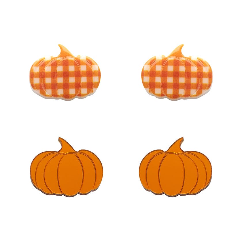 Pumpkin Patch Stud Earrings Set - Orange & Orange Gingham  -  Erstwilder Essentials  -  Quirky Resin and Enamel Accessories