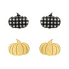 Pumpkin Patch Stud Earrings Set - Gold & Black Gingham