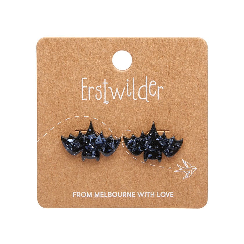 Fang Time Bat Chunky Glitter Stud Earrings – Silver  -  Erstwilder Essentials  -  Quirky Resin and Enamel Accessories