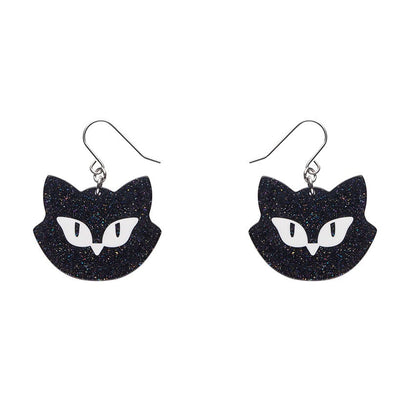 Shadow the Cat Glitter Drop Earrings - Black  -  Erstwilder Essentials  -  Quirky Resin and Enamel Accessories