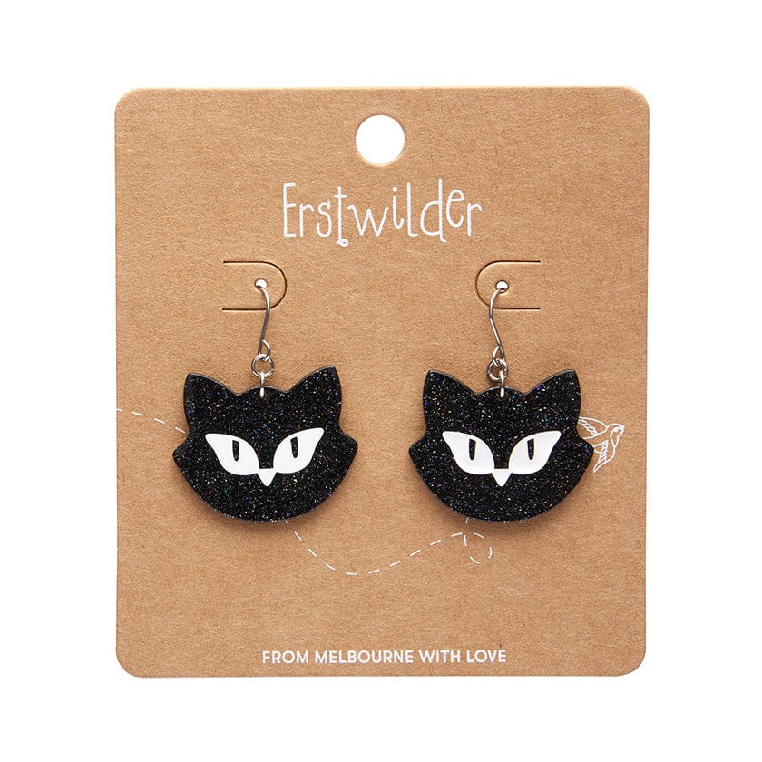 Shadow the Cat Glitter Drop Earrings - Black  -  Erstwilder Essentials  -  Quirky Resin and Enamel Accessories