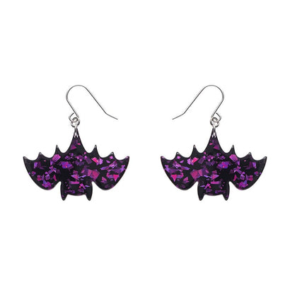 Fang Time Bat Chunky Glitter Drop Earrings - Purple  -  Erstwilder Essentials  -  Quirky Resin and Enamel Accessories