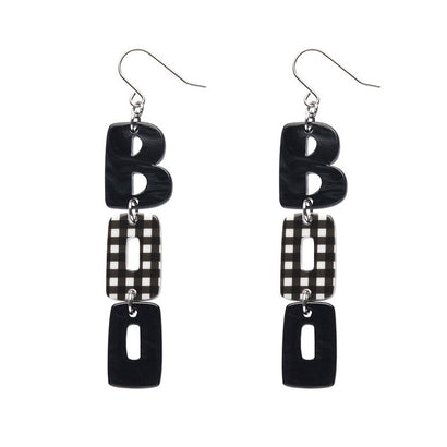 BOO Gingham Drop Earrings - Black  -  Erstwilder Essentials  -  Quirky Resin and Enamel Accessories