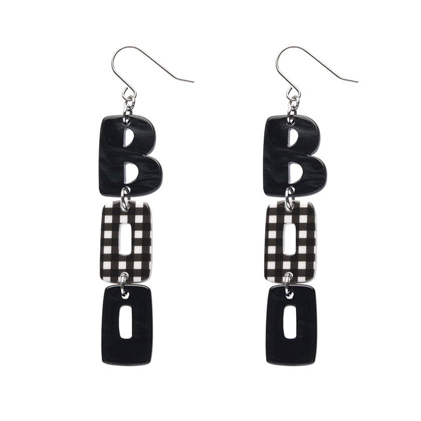 BOO Gingham Drop Earrings - Black  -  Erstwilder Essentials  -  Quirky Resin and Enamel Accessories