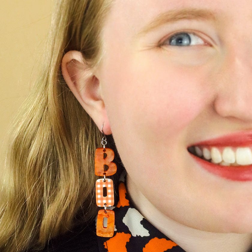 BOO Gingham Drop Earrings - Orange  -  Erstwilder Essentials  -  Quirky Resin and Enamel Accessories