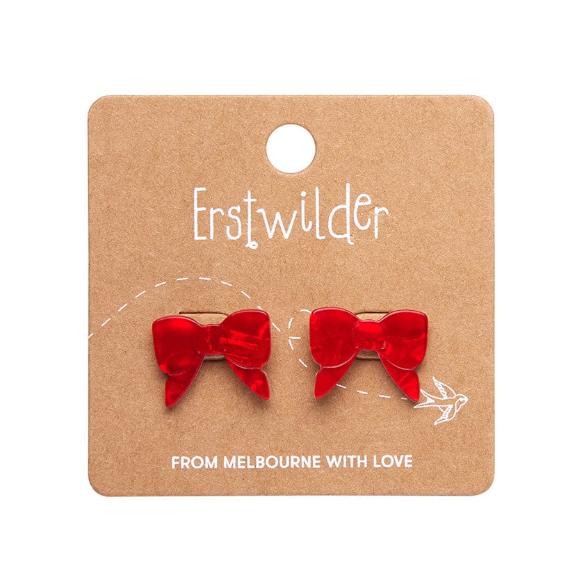 Bow Ripple Stud Earrings - Red  -  Erstwilder Essentials  -  Quirky Resin and Enamel Accessories