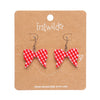 Bow Gingham Drop Earrings - Red
