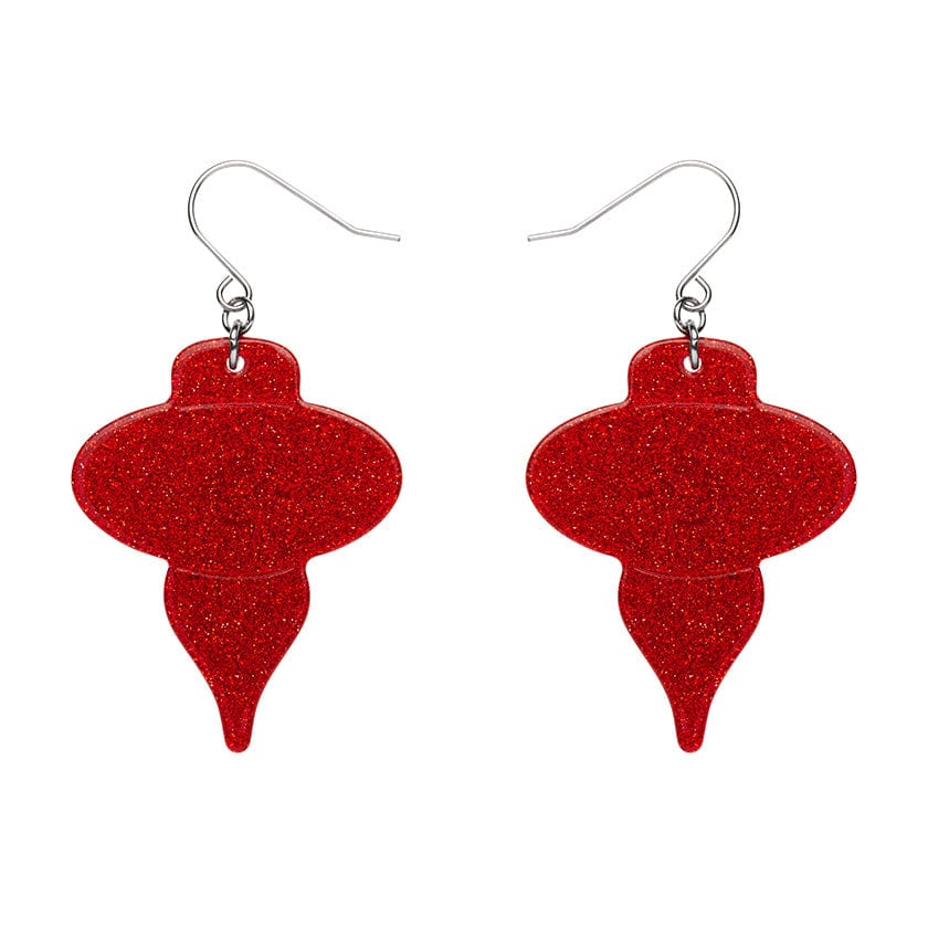 Baubles Glitter Drop Earrings - Red  -  Erstwilder Essentials  -  Quirky Resin and Enamel Accessories