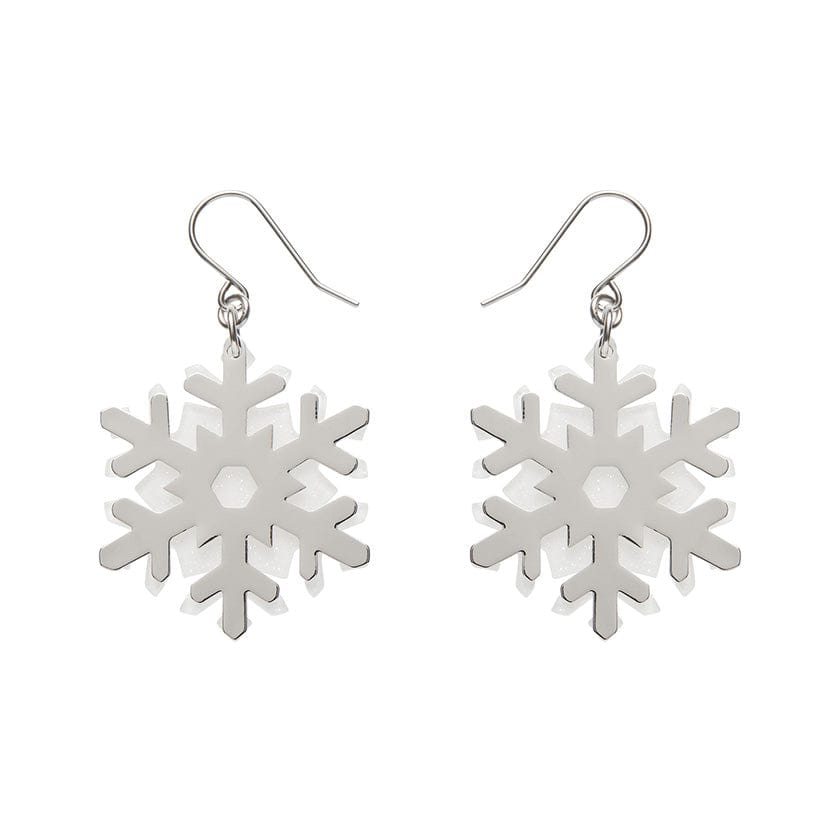 White Snowflake Drop Earrings - Silver  -  Erstwilder Essentials  -  Quirky Resin and Enamel Accessories