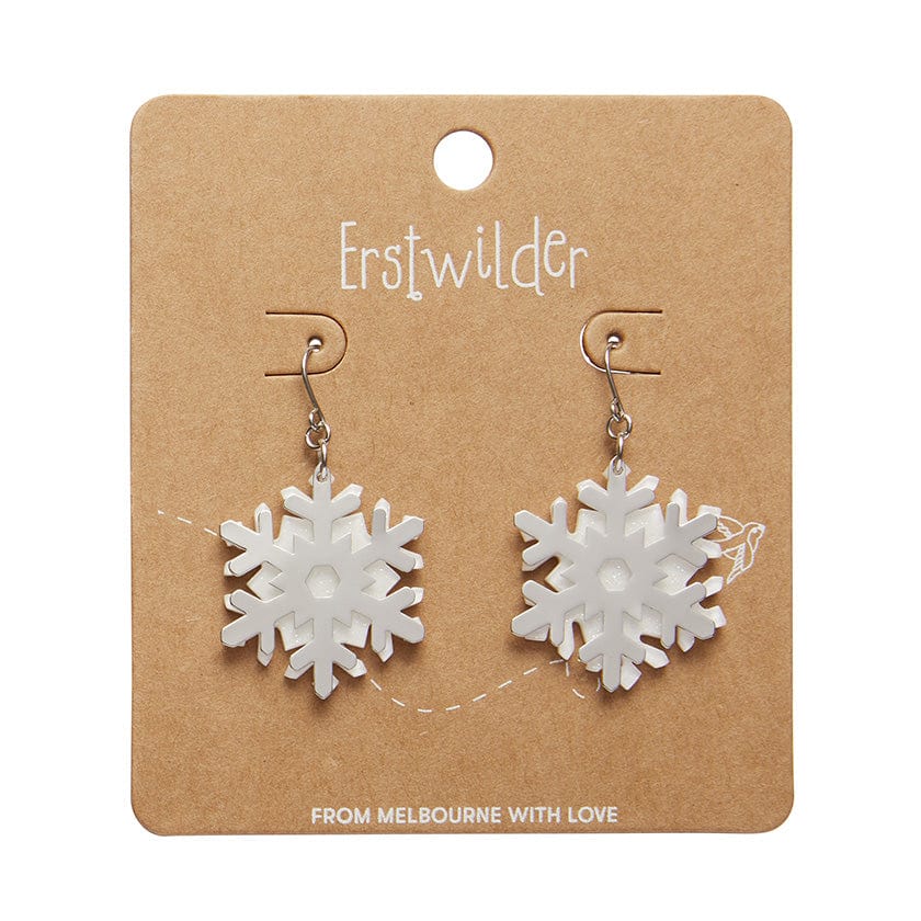 White Snowflake Drop Earrings - Silver  -  Erstwilder Essentials  -  Quirky Resin and Enamel Accessories