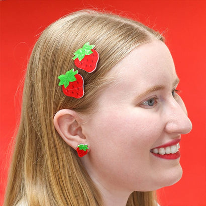 Darling Strawberry Hair Clips Set - 2 Piece  -  Erstwilder  -  Quirky Resin and Enamel Accessories