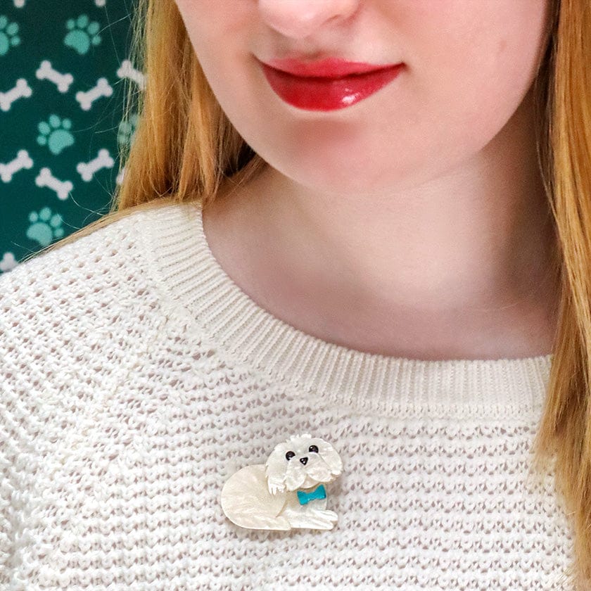 Marc the Maltese Mini Brooch  -  Erstwilder  -  Quirky Resin and Enamel Accessories