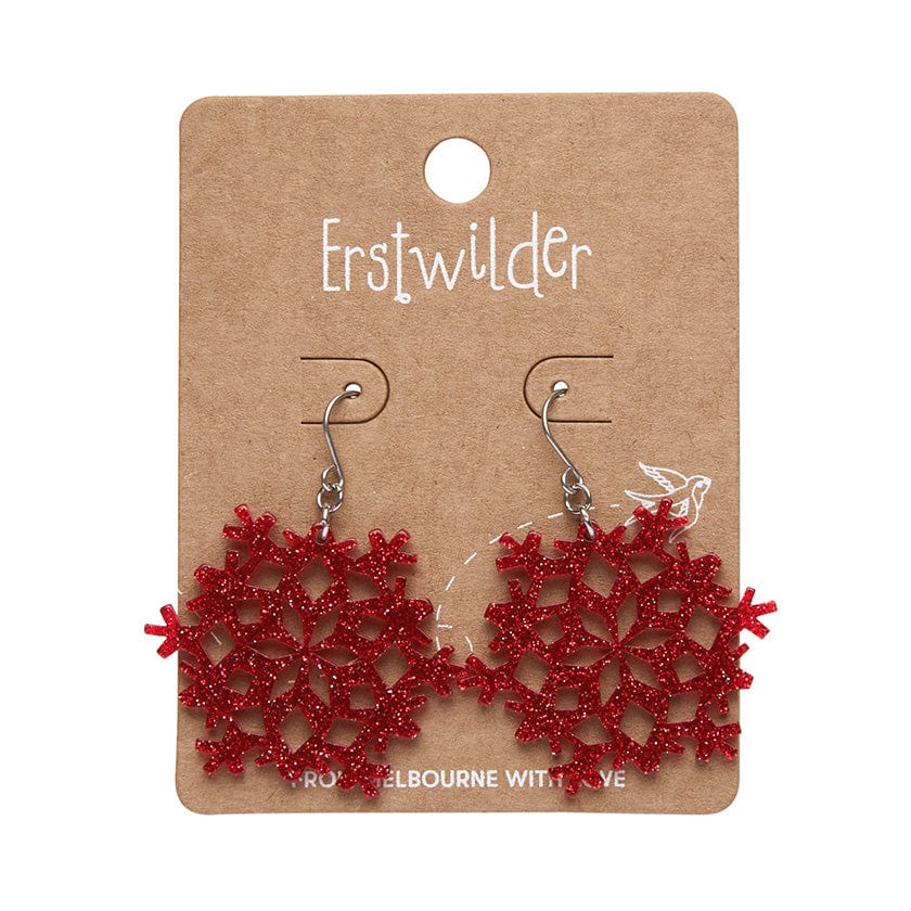 Erstwilder Snowflake Fine Glitter Drop Earrings - Red AS1EE05