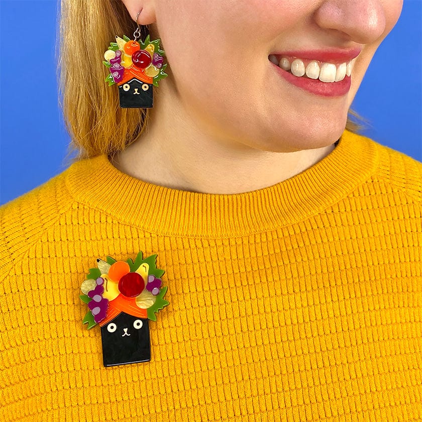 Catmen Miranda Brooch  -  Erstwilder  -  Quirky Resin and Enamel Accessories