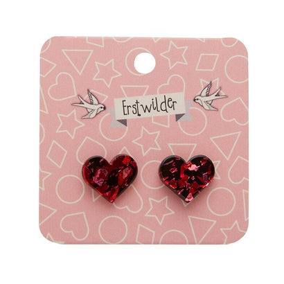 Erstwilder Essentials Heart Chunky Glitter Resin Stud Earrings - Red EE0005-CG1000