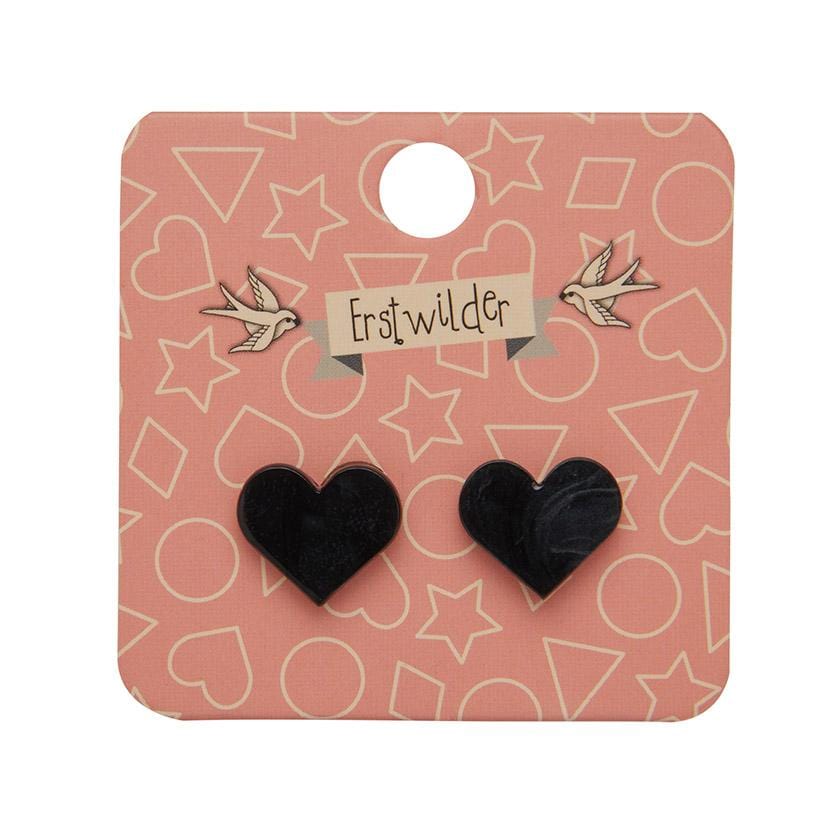 Erstwilder Essentials Heart Textured Resin Stud Earrings - Black EE0005-RI7000