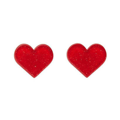 Erstwilder Essentials Heart Glitter Resin Stud Earrings - Red EE0005-SG1000