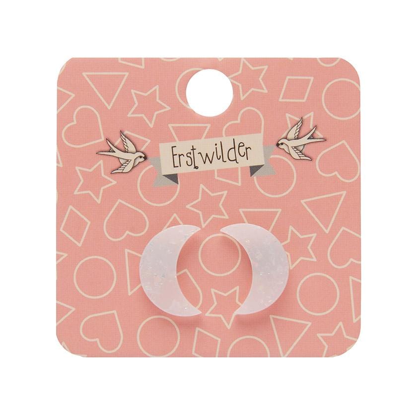 Erstwilder Essentials Crescent Moon Solid Glitter Resin Stud Earrings - White EE0006-G8000