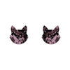 Cat Head Chunky Glitter Resin Stud Earrings - Pink