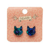 Cat Head Lava Resin Stud Earrings - Green