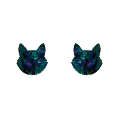 Erstwilder Essentials Cat Head Lava Resin Stud Earrings - Green EE0011-L4000