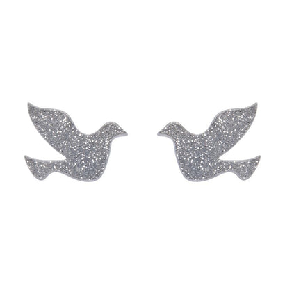 Erstwilder Essentials Dove Glitter Resin Stud Earrings - Silver EE0018-SG7200