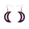 Crescent Moon Chunky Glitter Resin Drop Earrings - Purple
