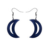 Crescent Moon Ripple Glitter Resin Drop Earrings - Dark Blue