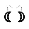 Crescent Moon Ripple Glitter Resin Drop Earrings - Black