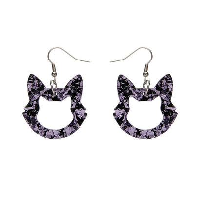 Erstwilder Essentials Cat Head Chunky Glitter Resin Drop Earrings - Purple EE1011-CG5000