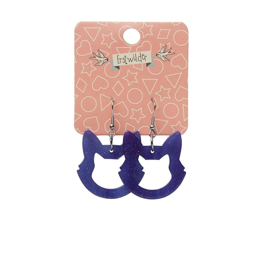 Erstwilder Essentials Cat Head Ripple Glitter Resin Drop Earrings - Purple EE1011-RG5000