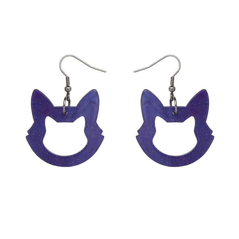 Erstwilder Essentials Cat Head Ripple Glitter Resin Drop Earrings - Purple EE1011-RG5000