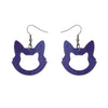 Cat Head Ripple Glitter Resin Drop Earrings - Purple
