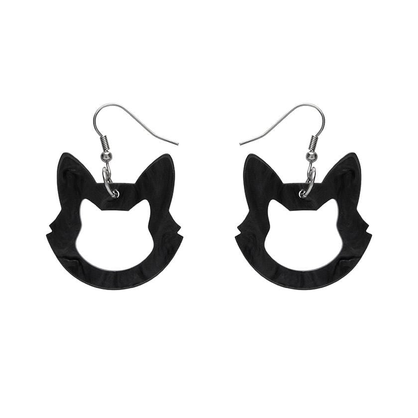 Erstwilder Essentials Cat Head Ripple Resin Drop Earrings - Black EE1011-RI7000